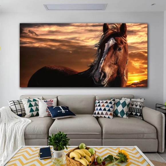 🐴☀️ Vibrant Sunset Bay Horse Canvas